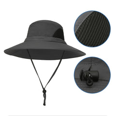 Wide Brim Sun Hat with Strap Windproof Breathable Foldable Cap
