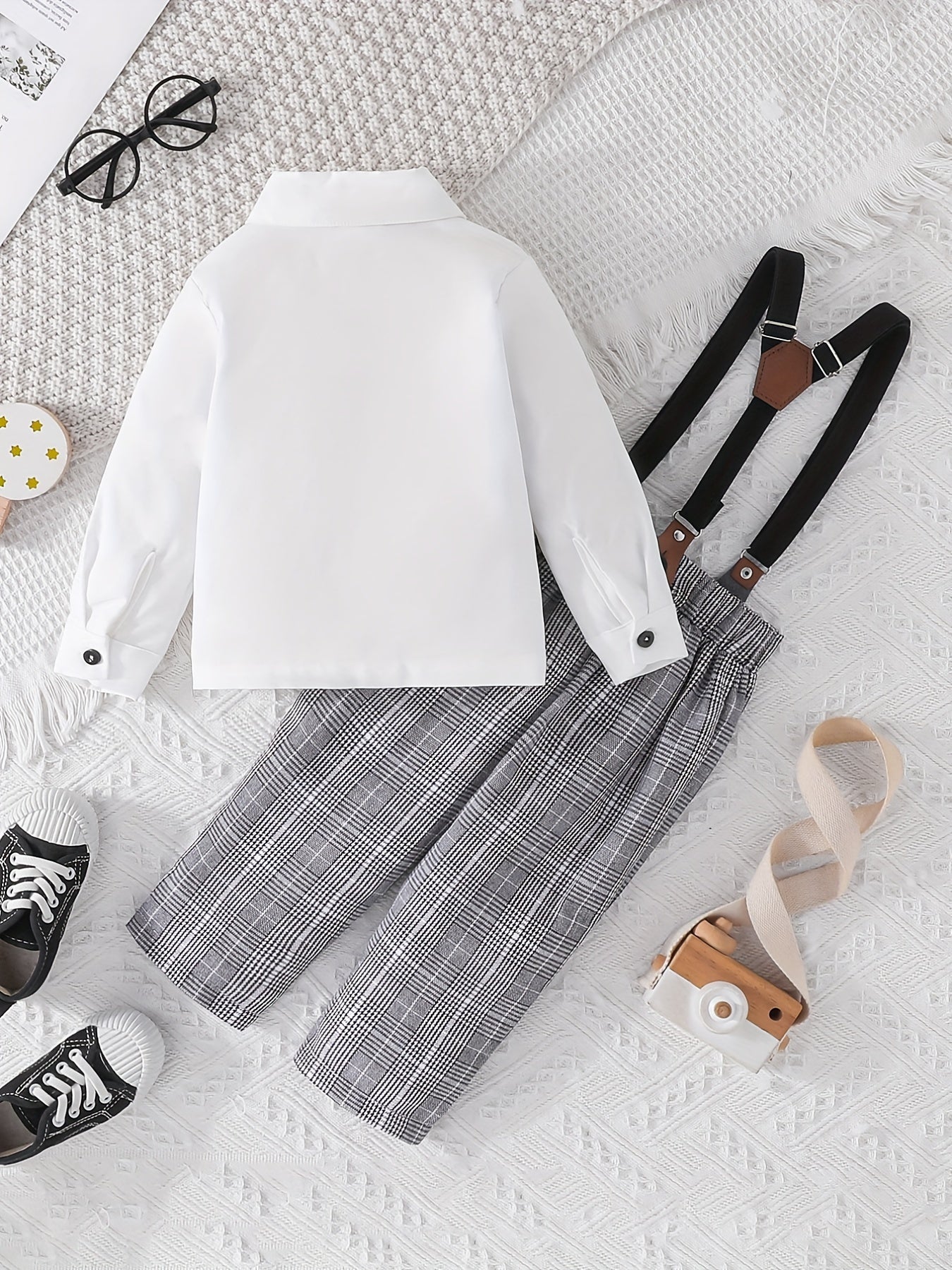 2pcs Baby Boys Gentleman Suit Plaid Overall Party Outfits