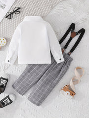 2pcs Baby Boys Gentleman Suit Plaid Overall Party Outfits