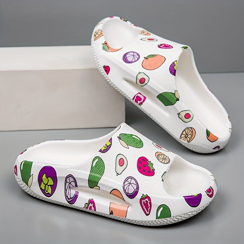 Women's Side Hollow Out Slides Colorful Graffiti Slip On Soft Sole Non slip Slid