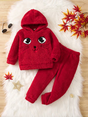 Girls Cartoon Fleece Hooded Sweatshirt & Pants Set