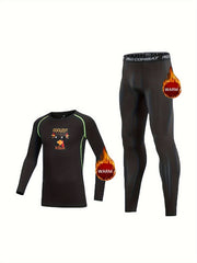 Kids Fleece Lined Compression Base Set Turkey Print Long Sleeve Tops & Leggings