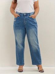 Washed High Rise Loose Fit Straight Leg Jeans