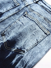 Slim Fit Ripped Denim Shorts Men's High Stretch Distressed D
