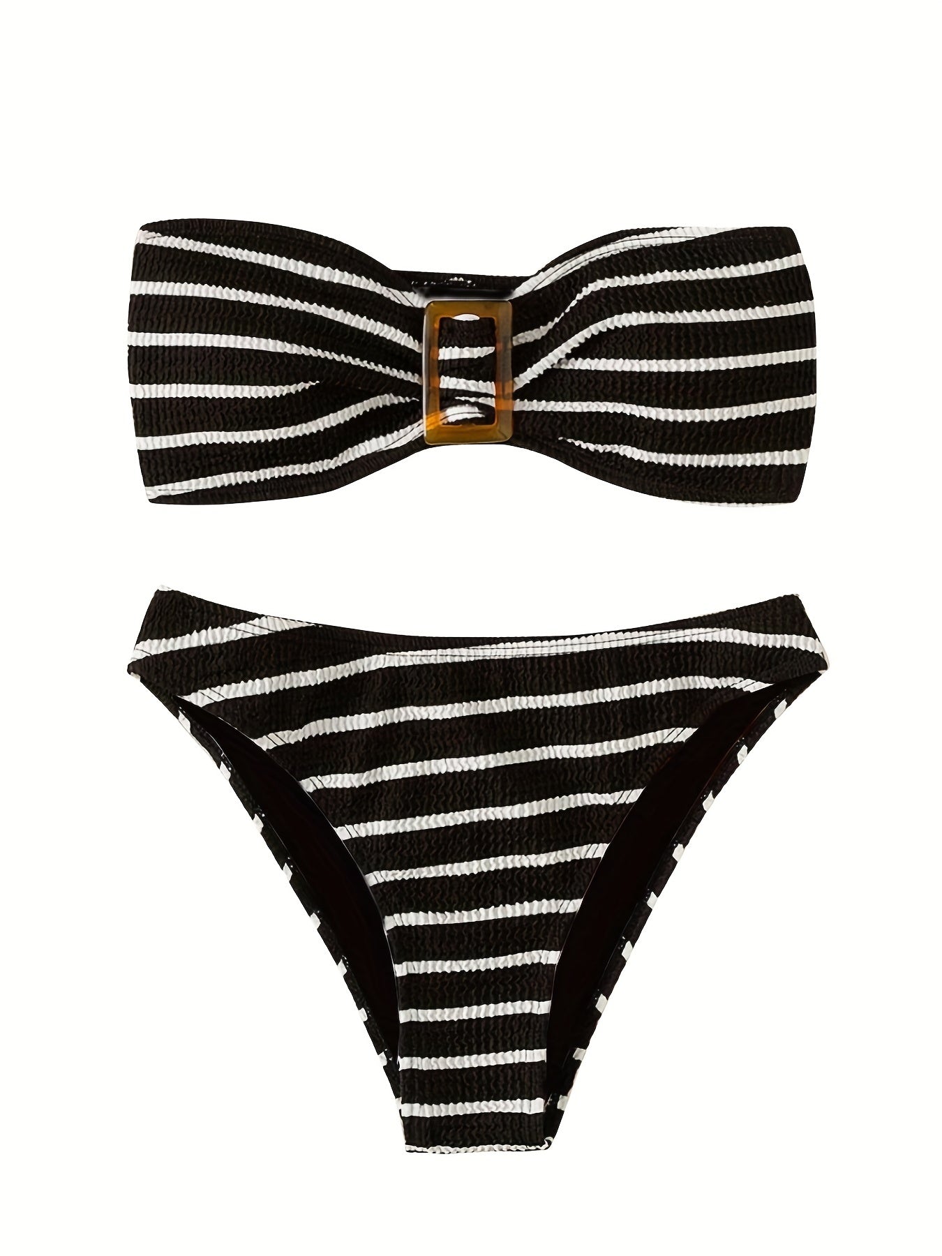 Striped Bandeau Bikini High Cut Swimsuit Set