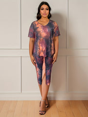 Plus Size Tie Dye Short Sleeve Tee & Pants Set Women's 2 Piece