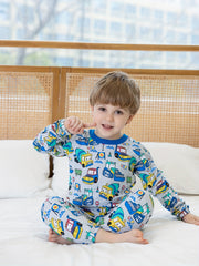 Boys Cartoon Car Print Cotton Pajamas Set