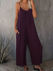 V-Neck Wide Leg Jumpsuit with Pockets