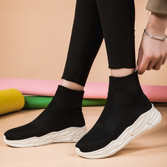 Women's Lace Up Knit Socks High Top Platform Sneakers