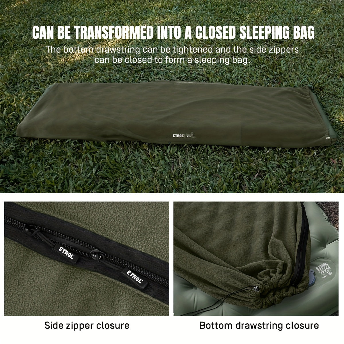 ETROL Windproof Poncho & Sleeping Bag Liner Outdoor Camping Insulated Blanket