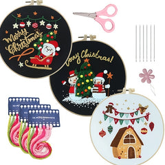Embroidery Starter Kit Merry Christmas Pattern Cloth Thread Cross Stitch