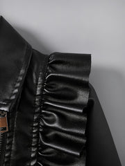 Girls Ruffled Leather Jacket & Hat Set for Autumn/Winter