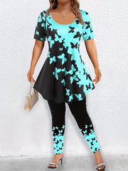 Colorblock Butterfly Print Top & Leggings Set