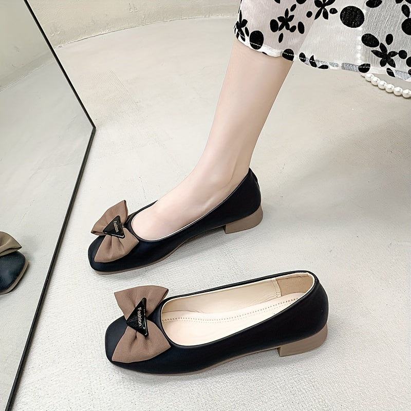 Stylish Bowknot Decor Flats, Slip-On Square Toe Dress Shoes