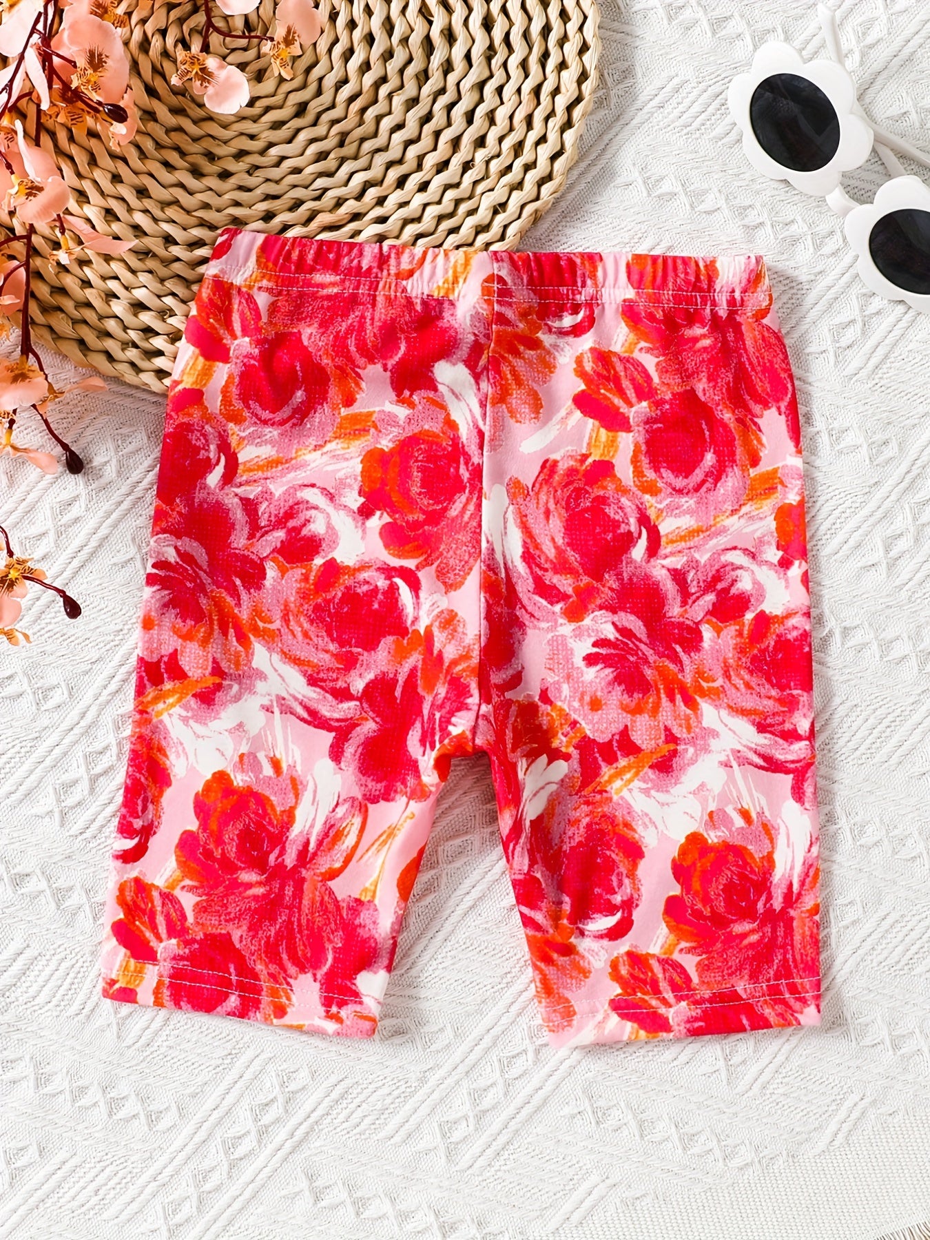 Toddler Girls Painting Flowers Graphic Elastic Waist Casual Sports Biker Shorts