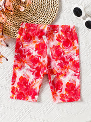 Toddler Girls Painting Flowers Graphic Elastic Waist Casual Sports Biker Shorts