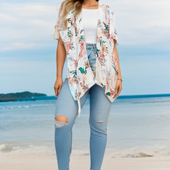 Floral Print Batwing Sleeve Beach Cover Up