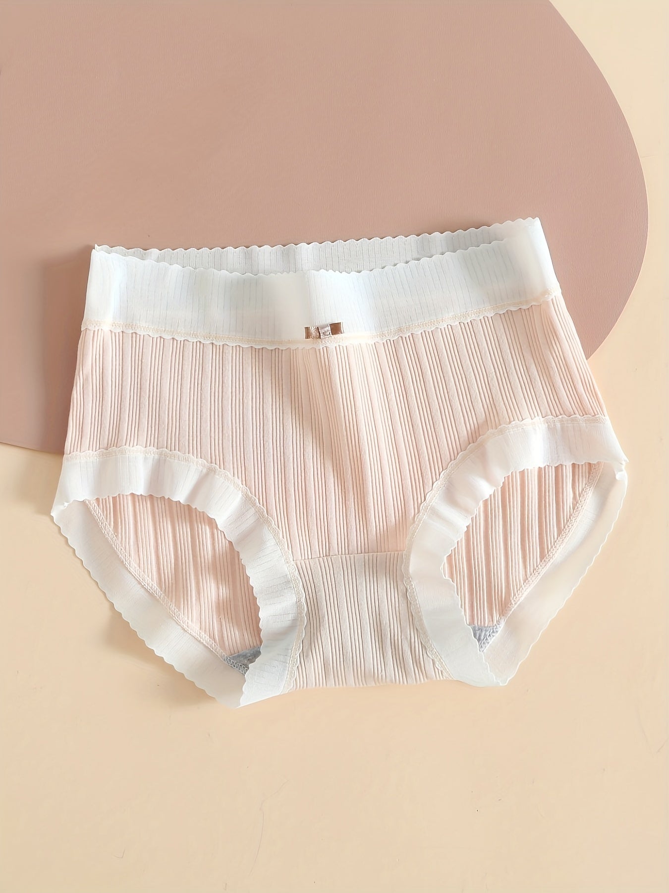 Colorblock Mesh Briefs Ribbed Bow High Waist Panties