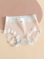 Colorblock Mesh Briefs Ribbed Bow High Waist Panties