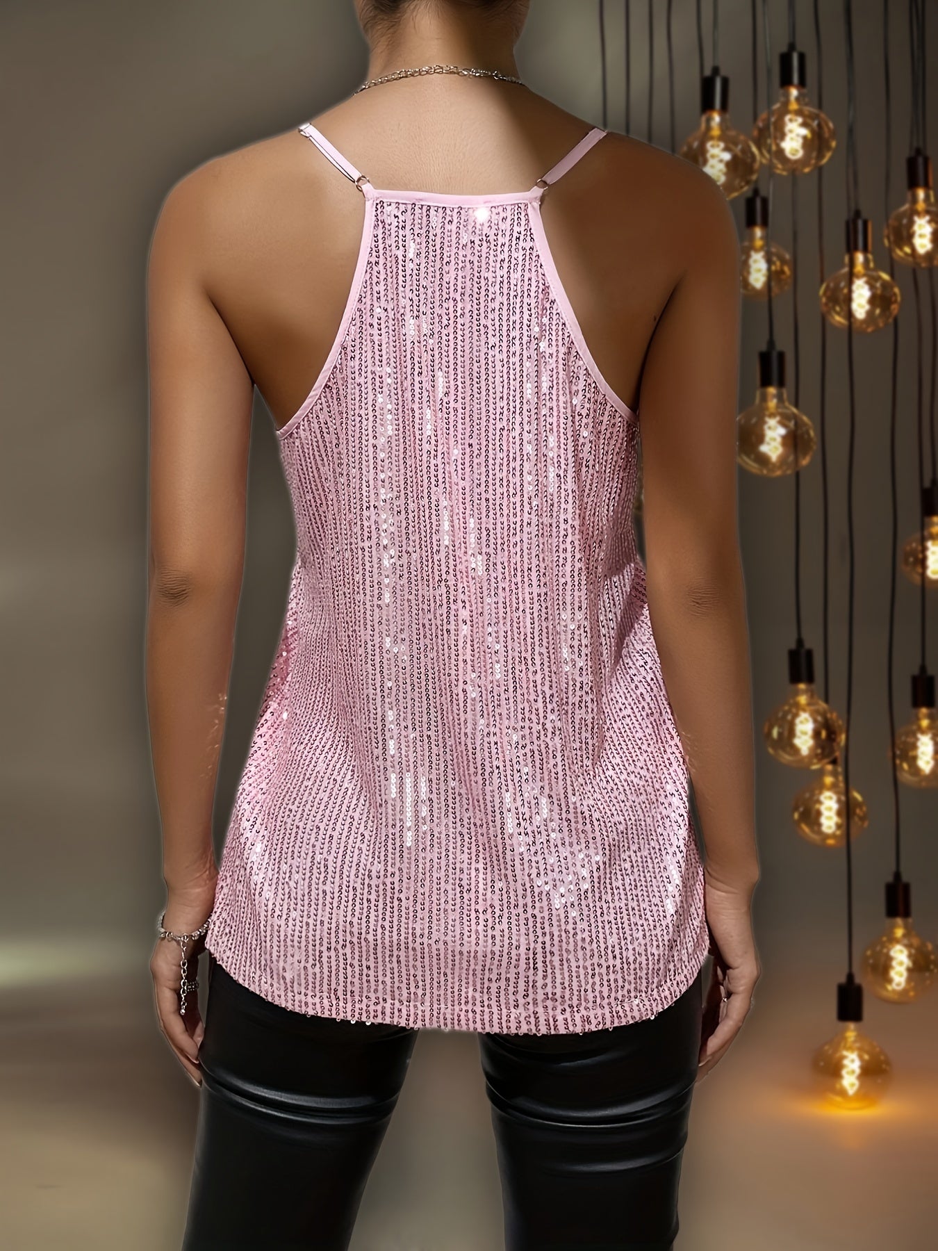 Sequins V Neck Cami Top Sleeveless Summer Women's Clothing