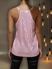 Sequins V Neck Cami Top Sleeveless Summer Women's Clothing