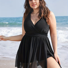 V-Neck Mesh Top & Shorts Swimsuit Two Piece Set
