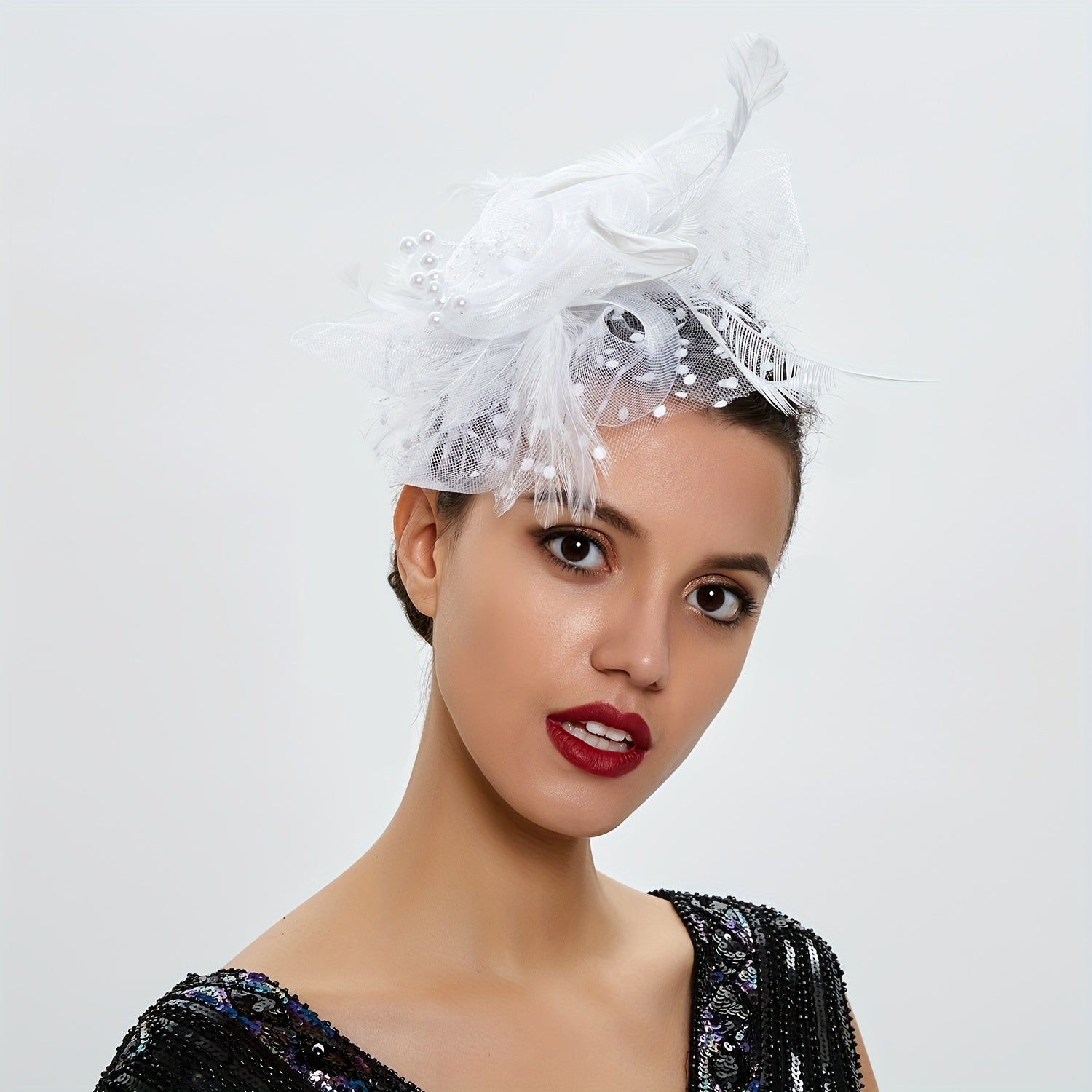 Dotted Mesh Flower Fascinator Hat 20s Hat Headband