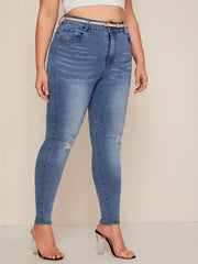 Washed Ripped Button Fly Skinny Denim Trousers