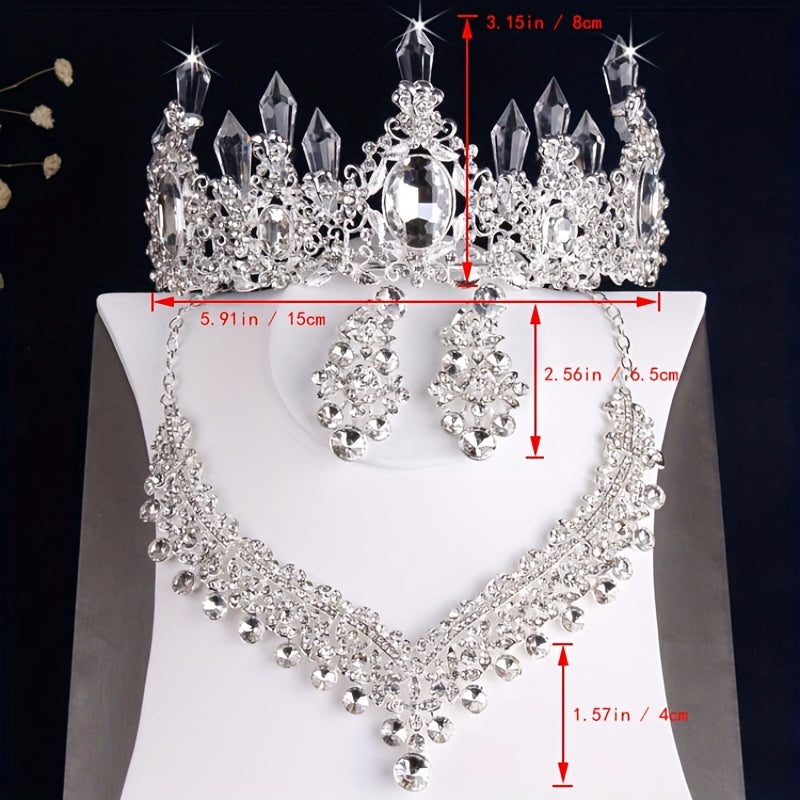 3pcs Crystal Bridal Crown Set Wedding Accessories