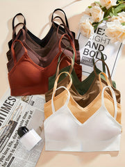 8pcs Ribbed Wireless Bras Comfy Stretch Intimates Bra Women's Lingerie