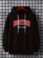 BOSTON Print Hoodies For Men Graphic Hoodie With Kangaroo Pocket