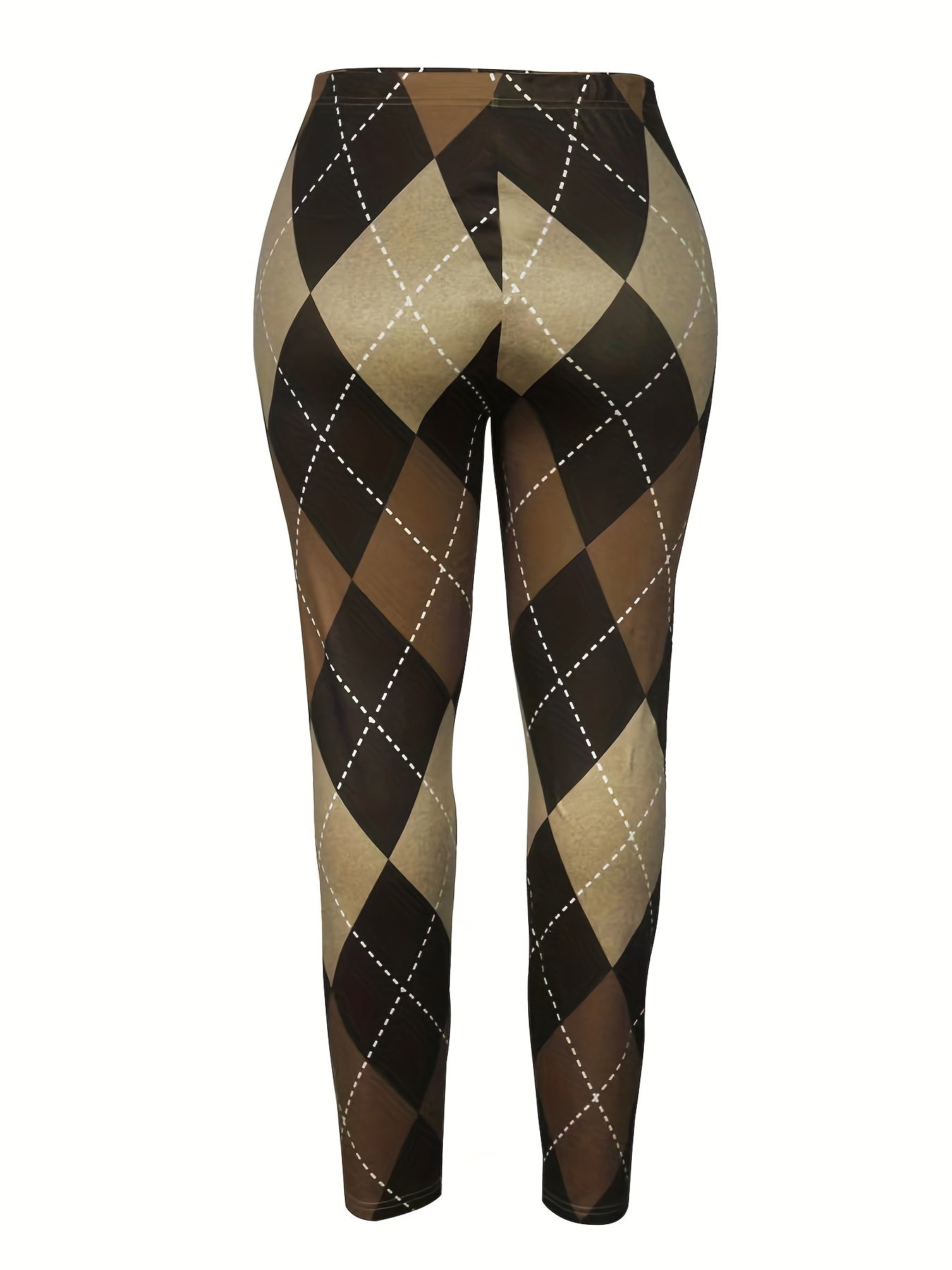 Casual Leggings Women's Plus Rhombus Print Medium Stretch Skinny Leggi