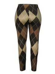 Casual Leggings Women's Plus Rhombus Print Medium Stretch Skinny Leggi