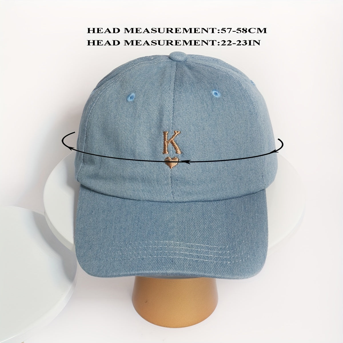 Heart K Embroidery Baseball Cap Unisex Washed Distressed Dad Hat