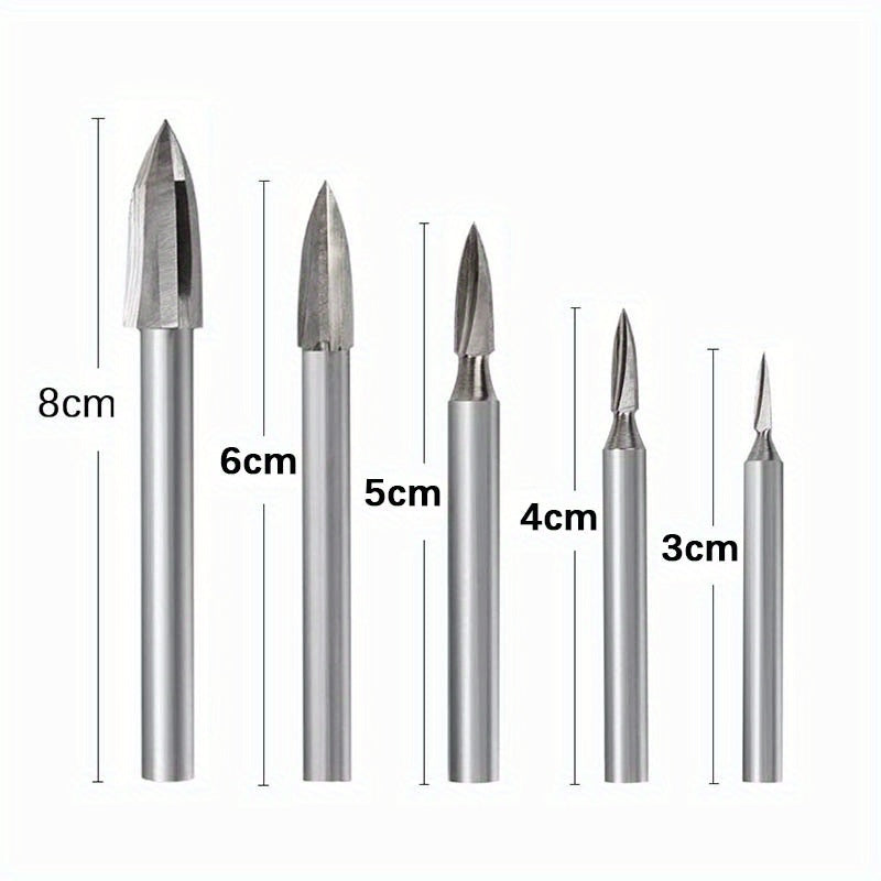 5pcs Wood Carving Drill Bit Set High Speed Steel Carbide Root Milling Cutter Bur