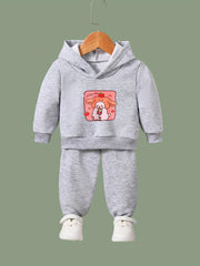 Kid's Cartoon Milky Tea Print Outfit Hoodie & Pants Set