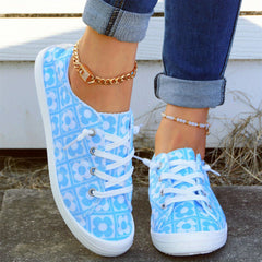Floral Print Canvas Shoes Low Top Lace Up Casual Shoes