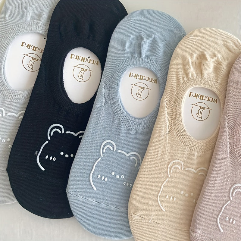 6 Pairs Cartoon Bear Print Socks Cute Ankle Stockings