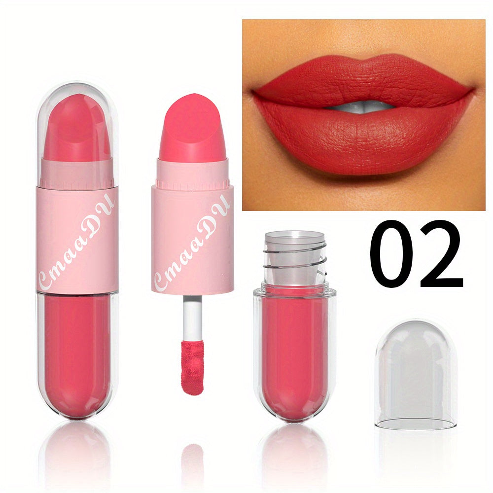 2-in-1 Lipstick Lip Gloss Set Waterproof Long Lasting Matte Finish Lip Makeup