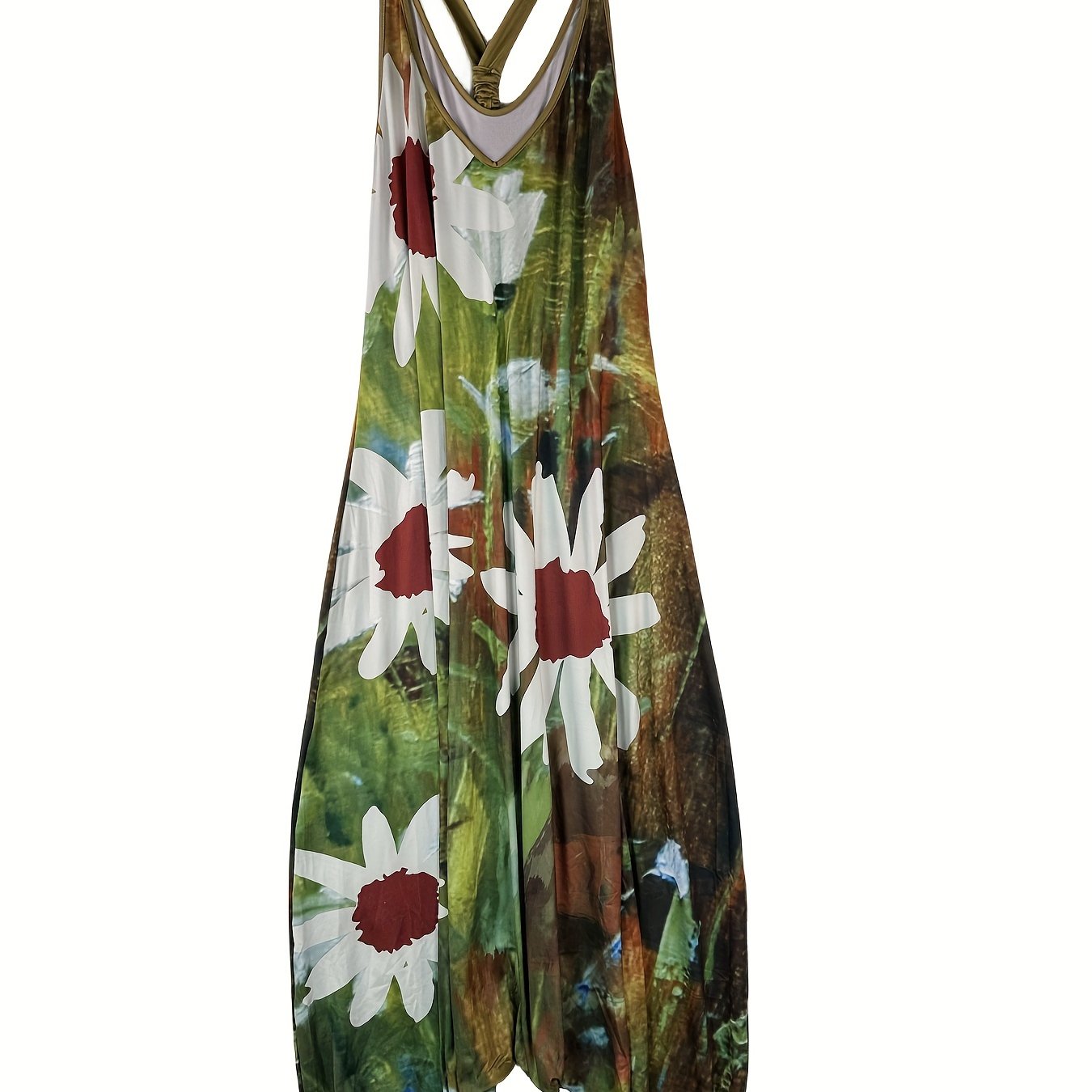 Floral Print V Neck Casual Jumpsuit