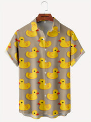 Duck Print Men's Short Sleeve Shirt With Chest Pocket