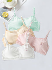 4pcs Girls Bra Stretchy Bralette Adjustable Straps Cat Print 3pcs Cami Bra