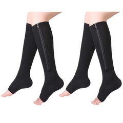 2pcs 15-20 MmHg Open Toe Compression Stockings Zipper Running Pregnancy