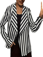 Striped Print Zipper Blazer Long Sleeve