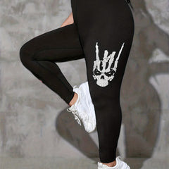 Gothic Skull Print High Rise Leggings