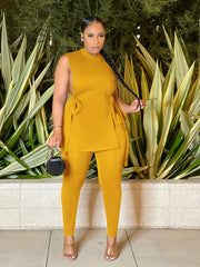 Casual Two piece Set Side Split Top & High Waist Pants
