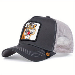 Tiger Patch Mesh Trucker Hat Unisex Breathable Sunshade Baseball Cap