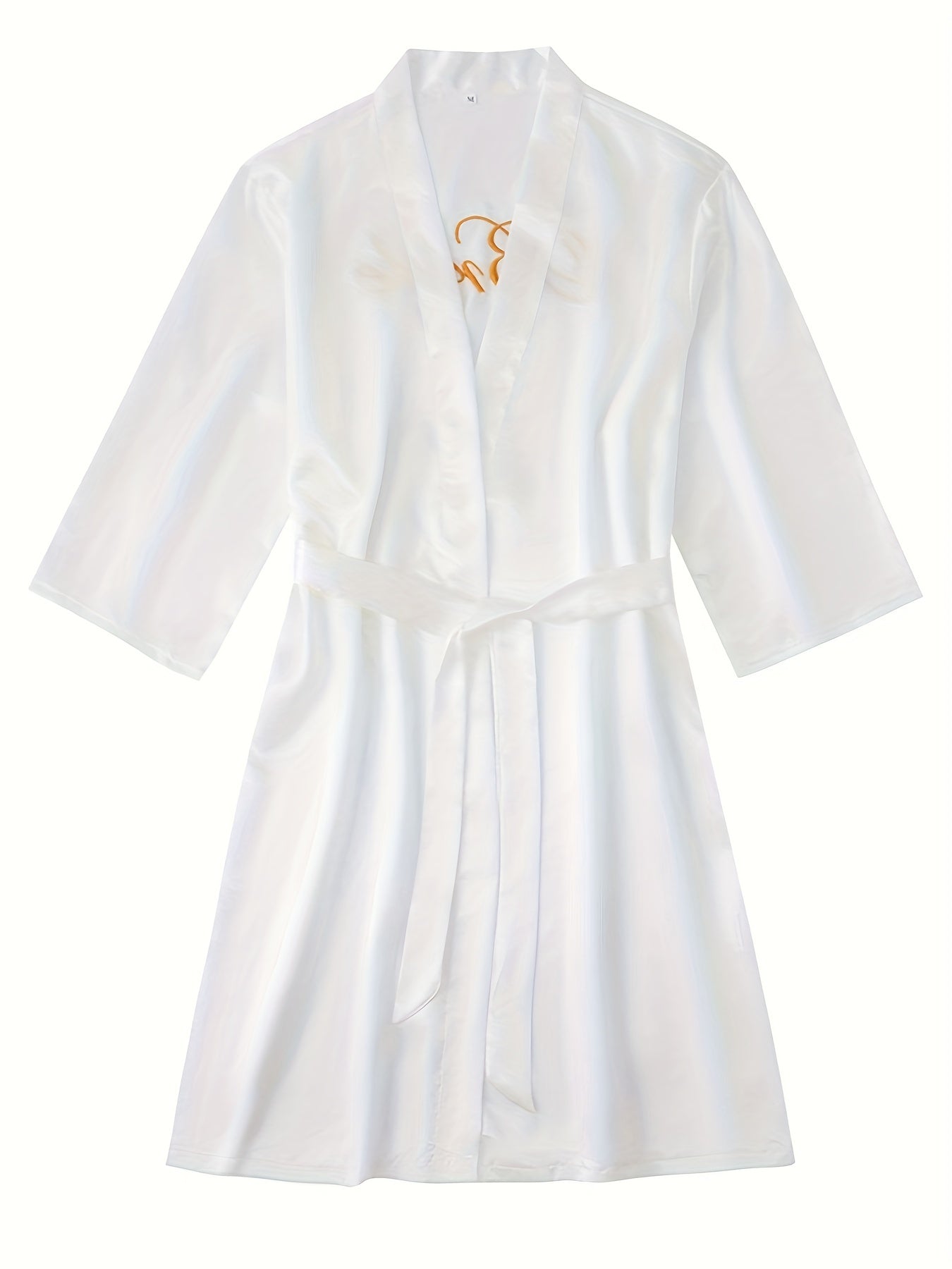 Letter Embroidery Night Robe V Neck Bridal Robe With Belt