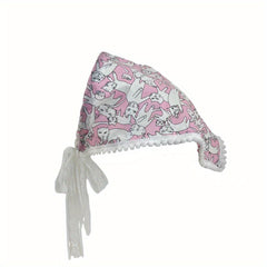 Cartoon Cat Print Triangle Scarf Y2K Headband Turban Bandana Women Head Wrap