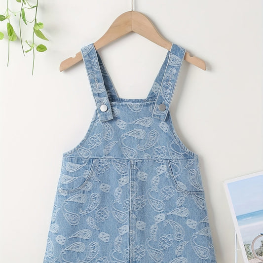 Girls' Swirls Print Casual Denim Overall Dress